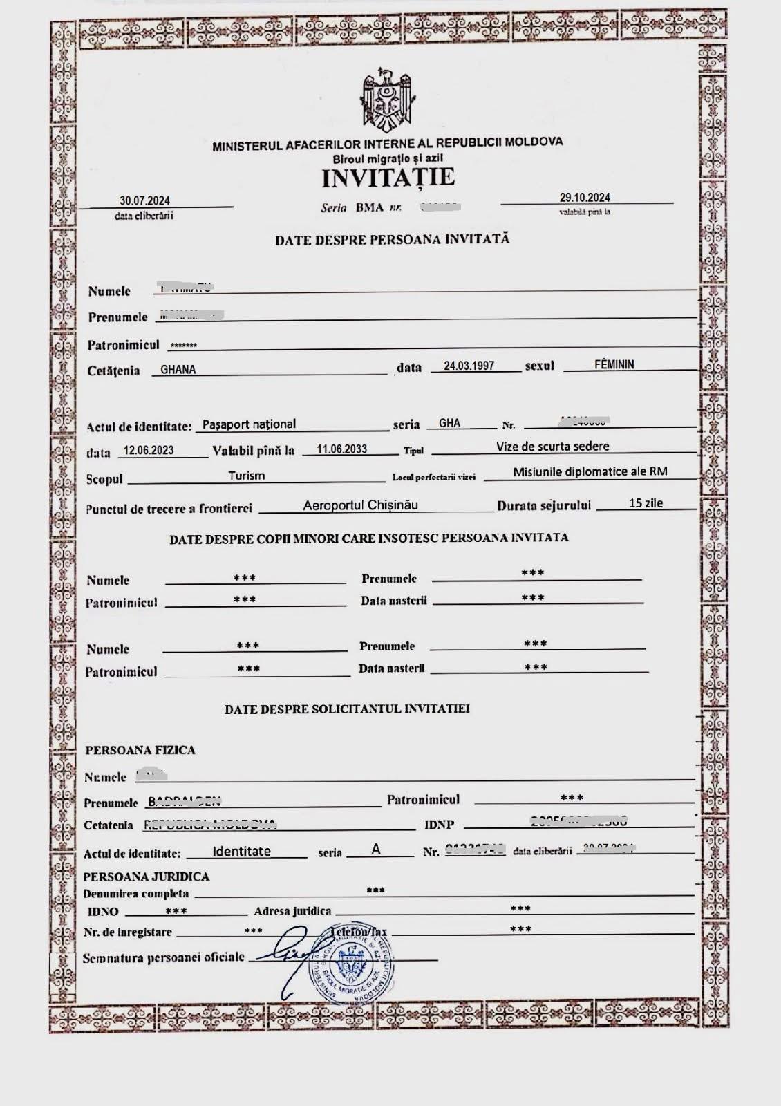 Moldova Invitation Form